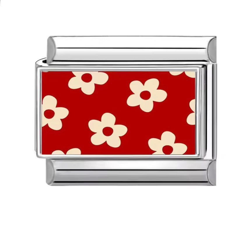 red flower silver charms